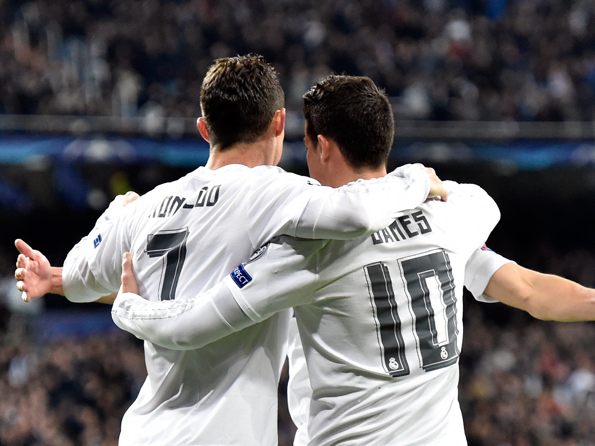 Cristiano Ronaldo and James Rodriguez celebrates Real Madrid's second goal
