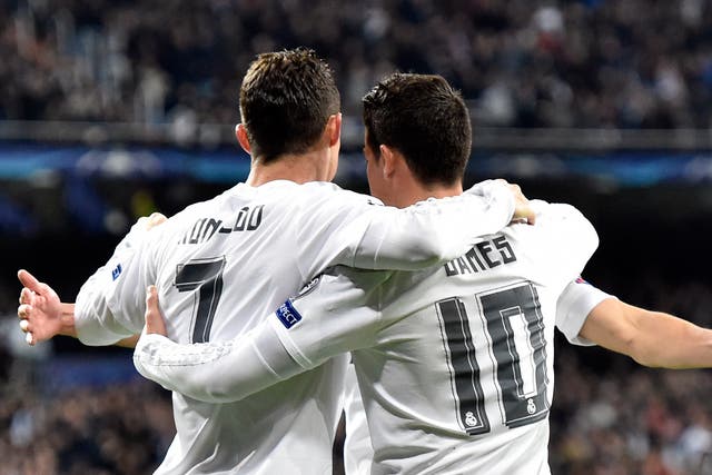 Cristiano Ronaldo and James Rodriguez celebrates Real Madrid's second goal