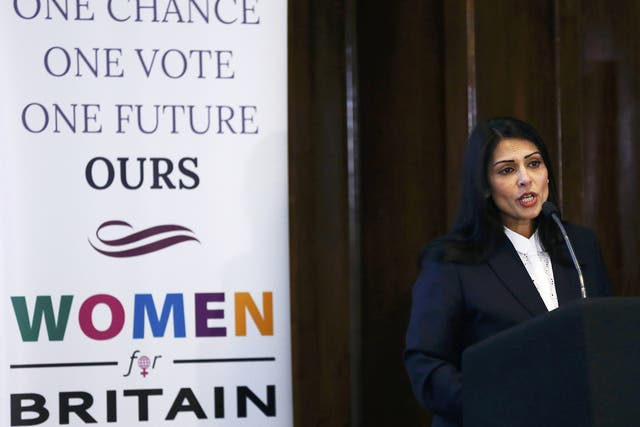 Priti Patel speaking at the Women For Britain launch