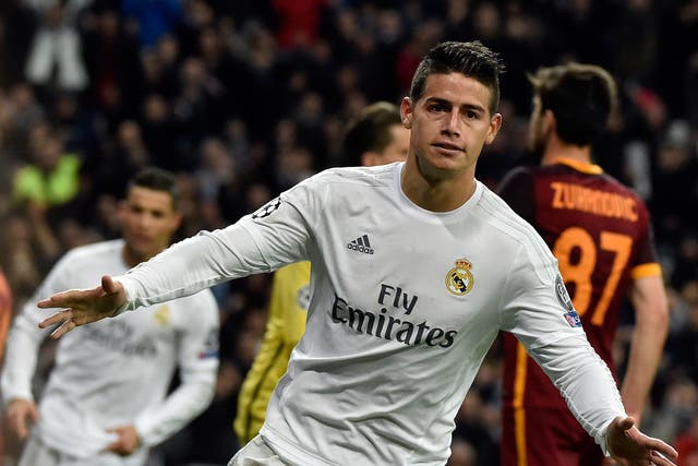 Real Madrid's James Rodriguez celebrates his goal