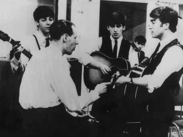 Sir George at a Beatles recording session in the early Sixties