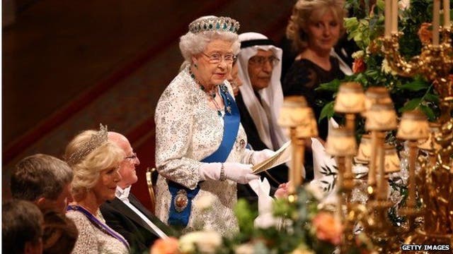 Her Majesty speaks at the State Banquet for the Irish president, 8 April 2014