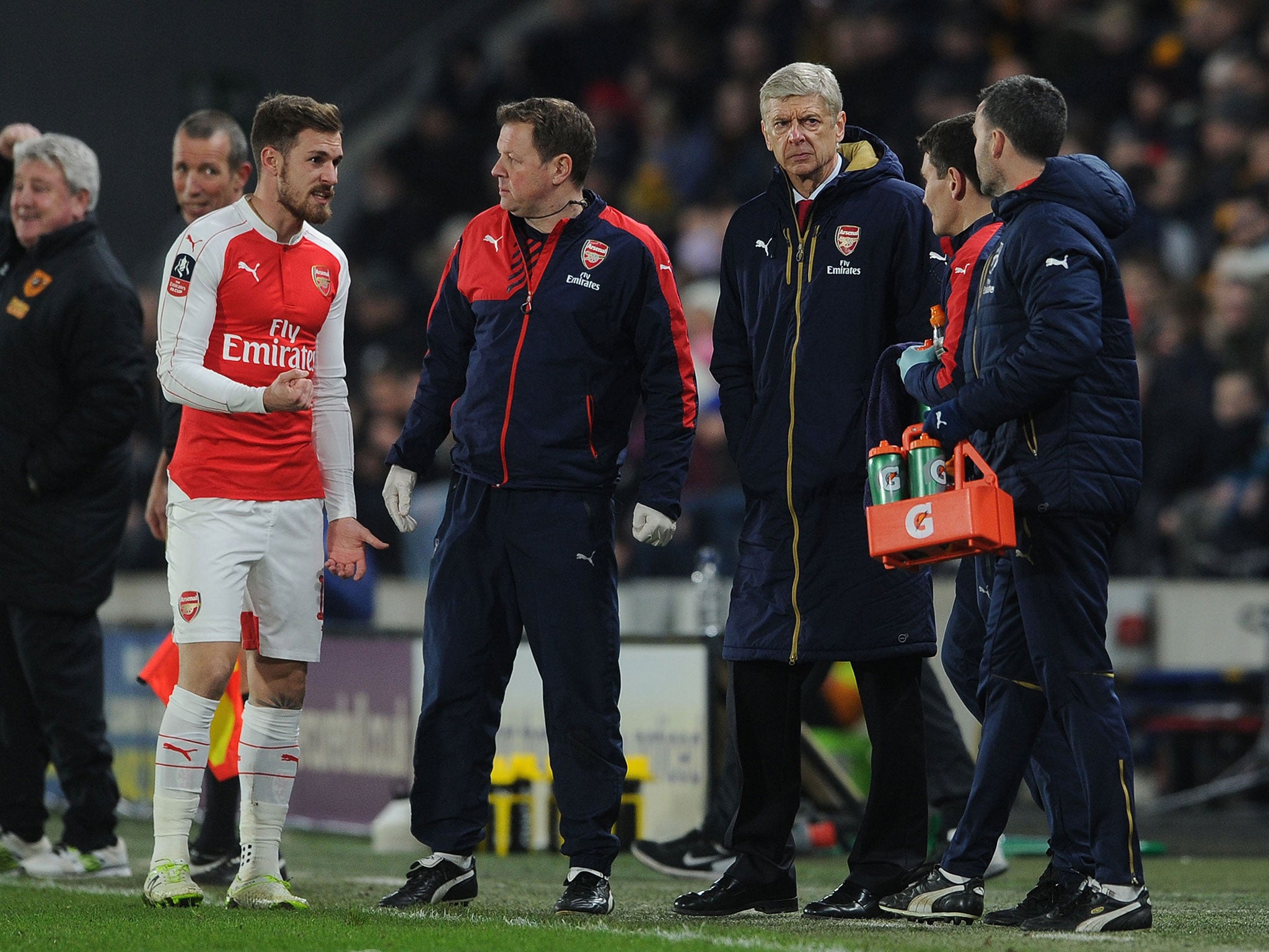 Aaron Ramsey was forced off 16 minutes after coming on as a substitute