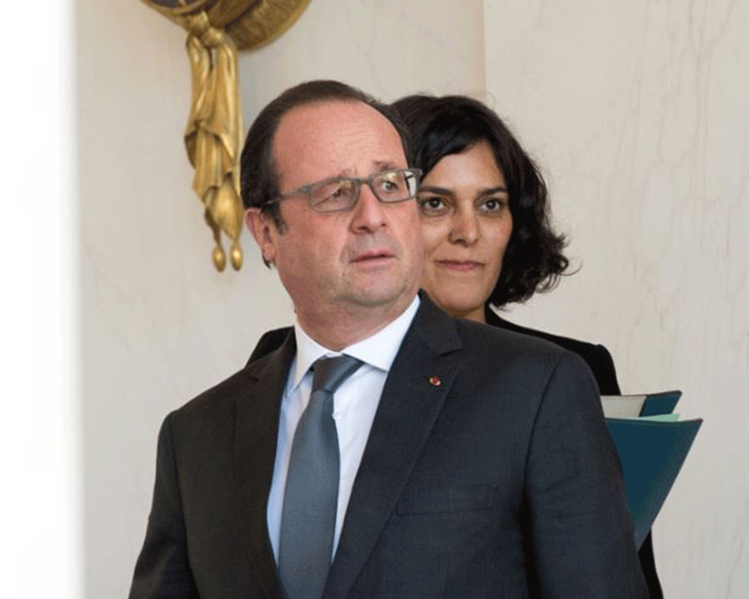 French president Francois Hollande with the labour minister Myriam El Khomri