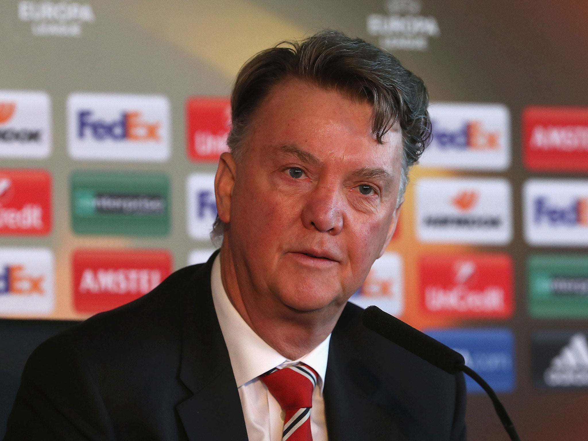 Manchester United manager Louis van Gaal speaks at his pre-match press conference