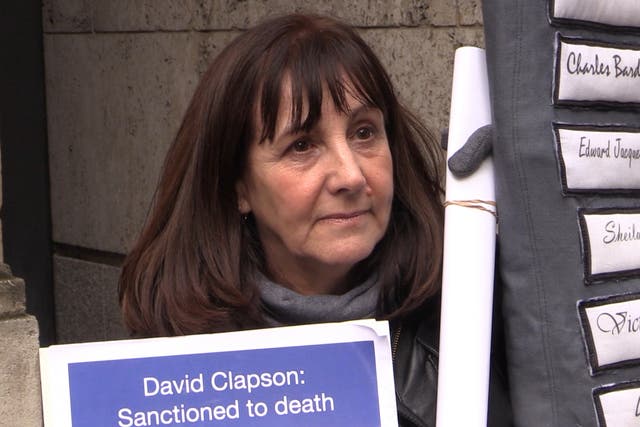 Gill Thompson outside the Department for Work and Pensions in central London
