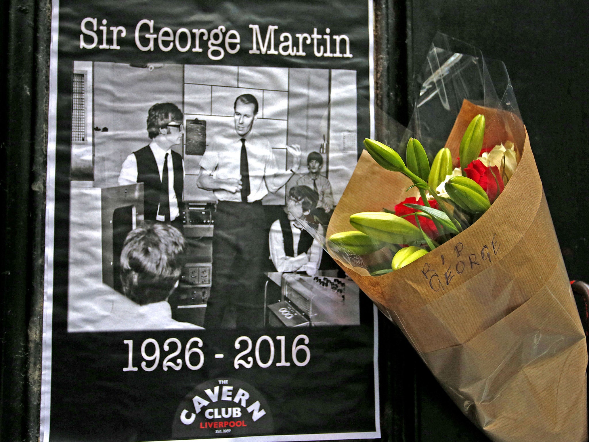 Tributes to the record producer Sir George Martin are placed at The Cavern in Liverpool, a venue made famous by The Beatles