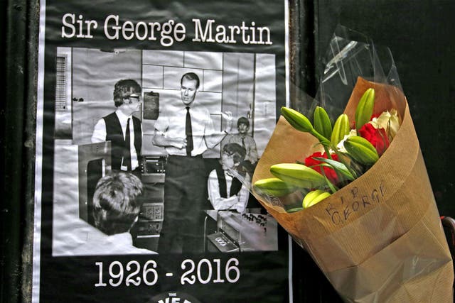 Tributes to the record producer Sir George Martin are placed at The Cavern in Liverpool, a venue made famous by The Beatles