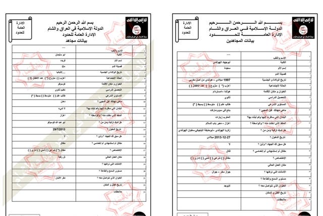 Two of the Isis 'registration forms' 