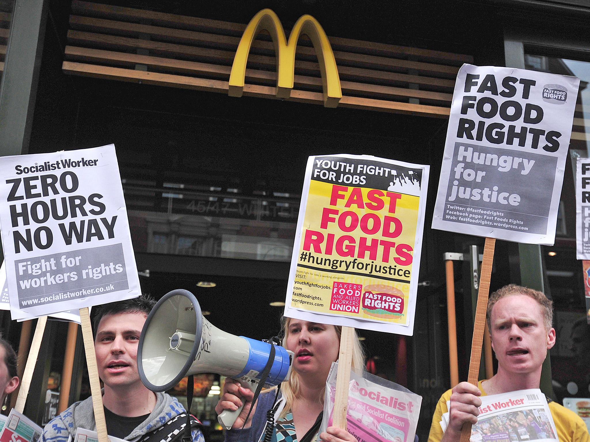 McDonalds staff protest for higher wages in central London