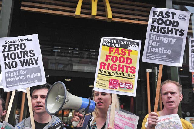 McDonalds staff protest for higher wages in central London