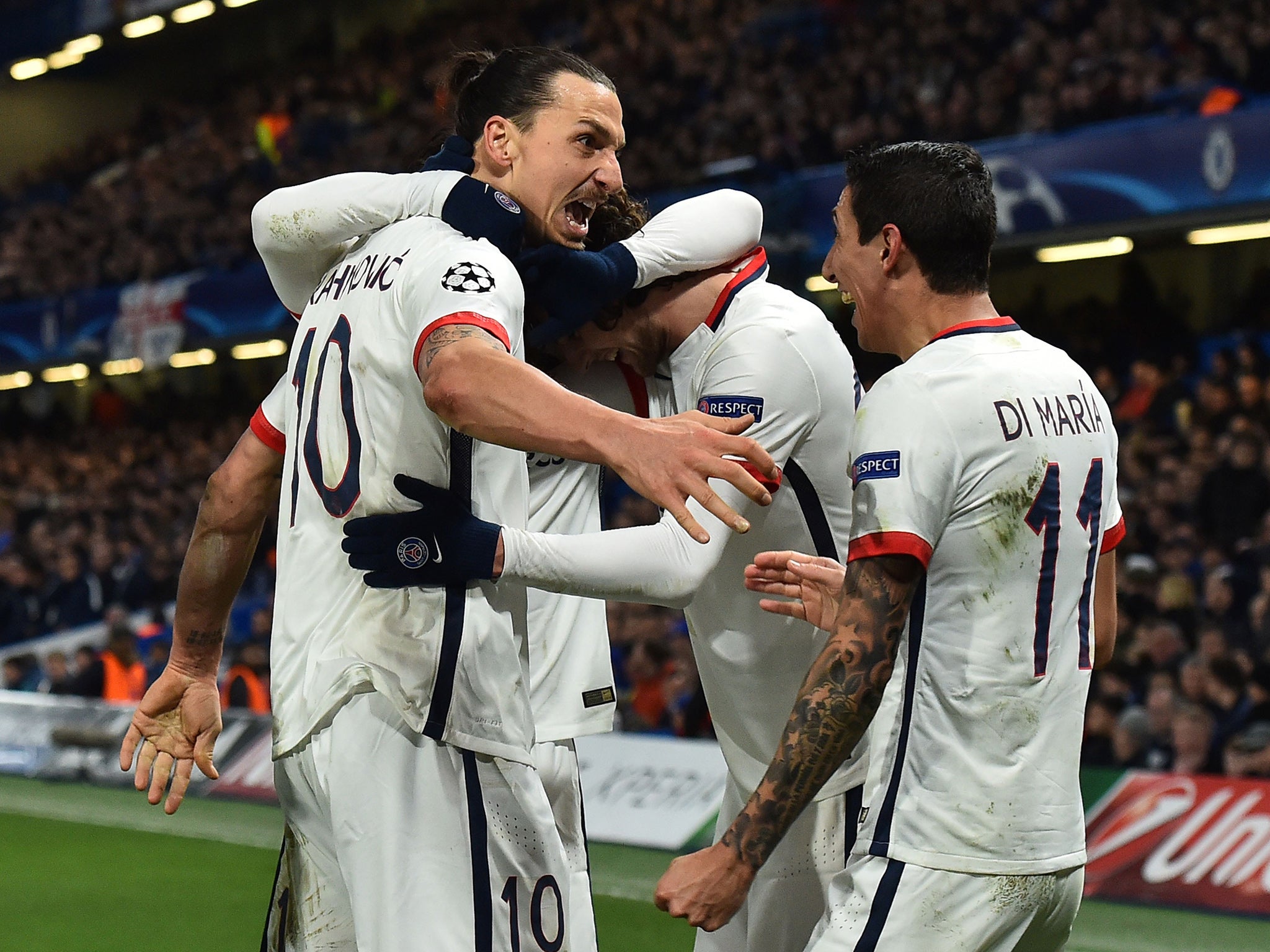 Zlatan Ibrahimovic celebrates his goal with team-mates