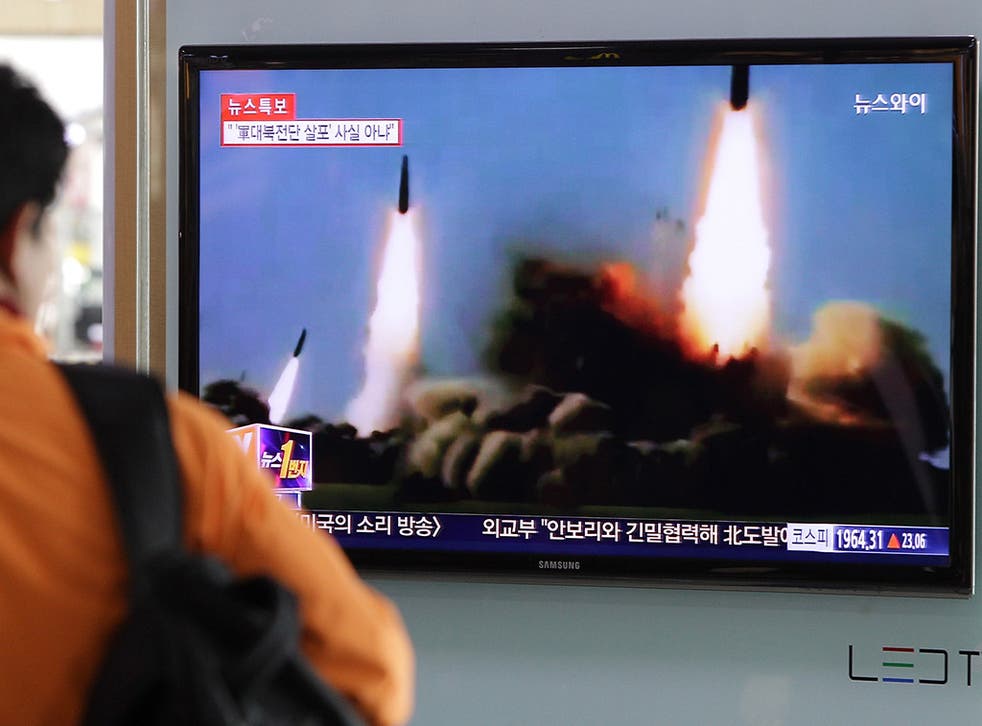 A South Korean television news report of a previous missile launch by their northern neighbours