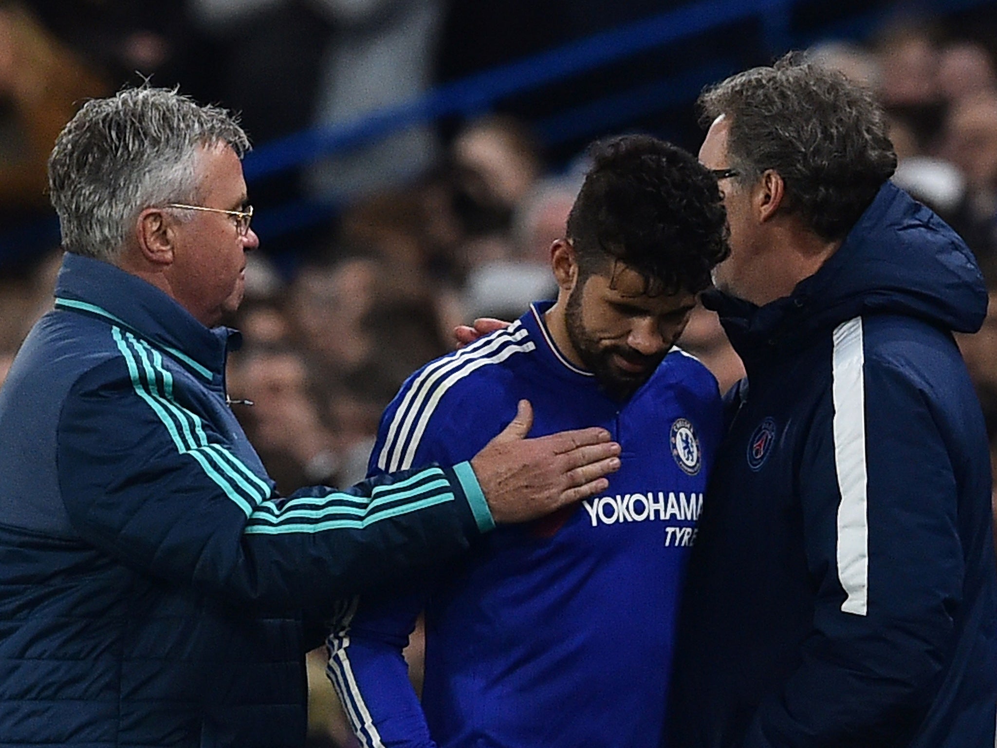 Diego Costa is taken off by Guus Hiddink