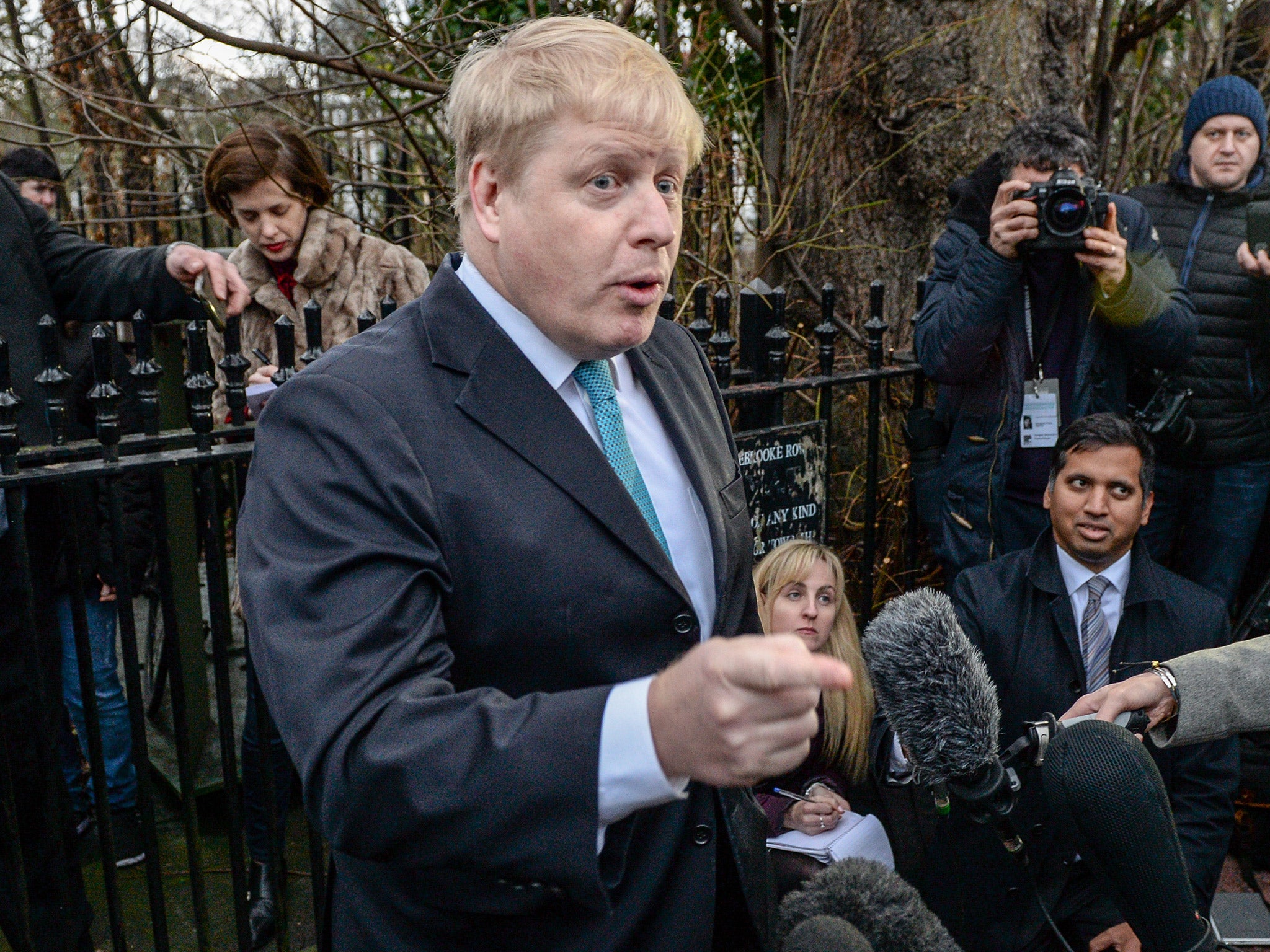 Boris Johnson speaking to journalists in London