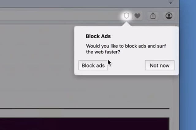 A screenshot of Opera's new built-in ad-blocker