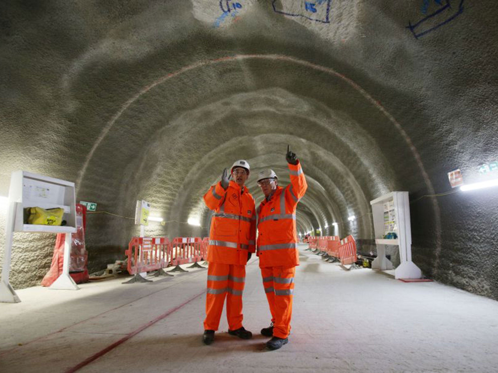 National Infrastructure Commission chairman Lord Adonis, left, during his visit to the site of Tottenham Court Road Crossrail station
