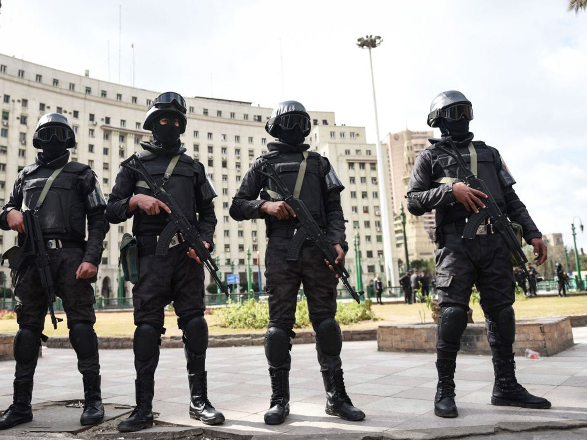 &#13;
Egyptian Police special forces stand guard in Tahrir Square. Egypt has recently marked the fifth anniversary of the 2011 uprising &#13;