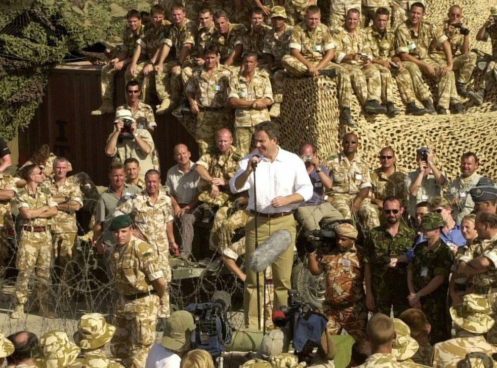 Not the full story: Tony Blair addressing British Troops in October 2001