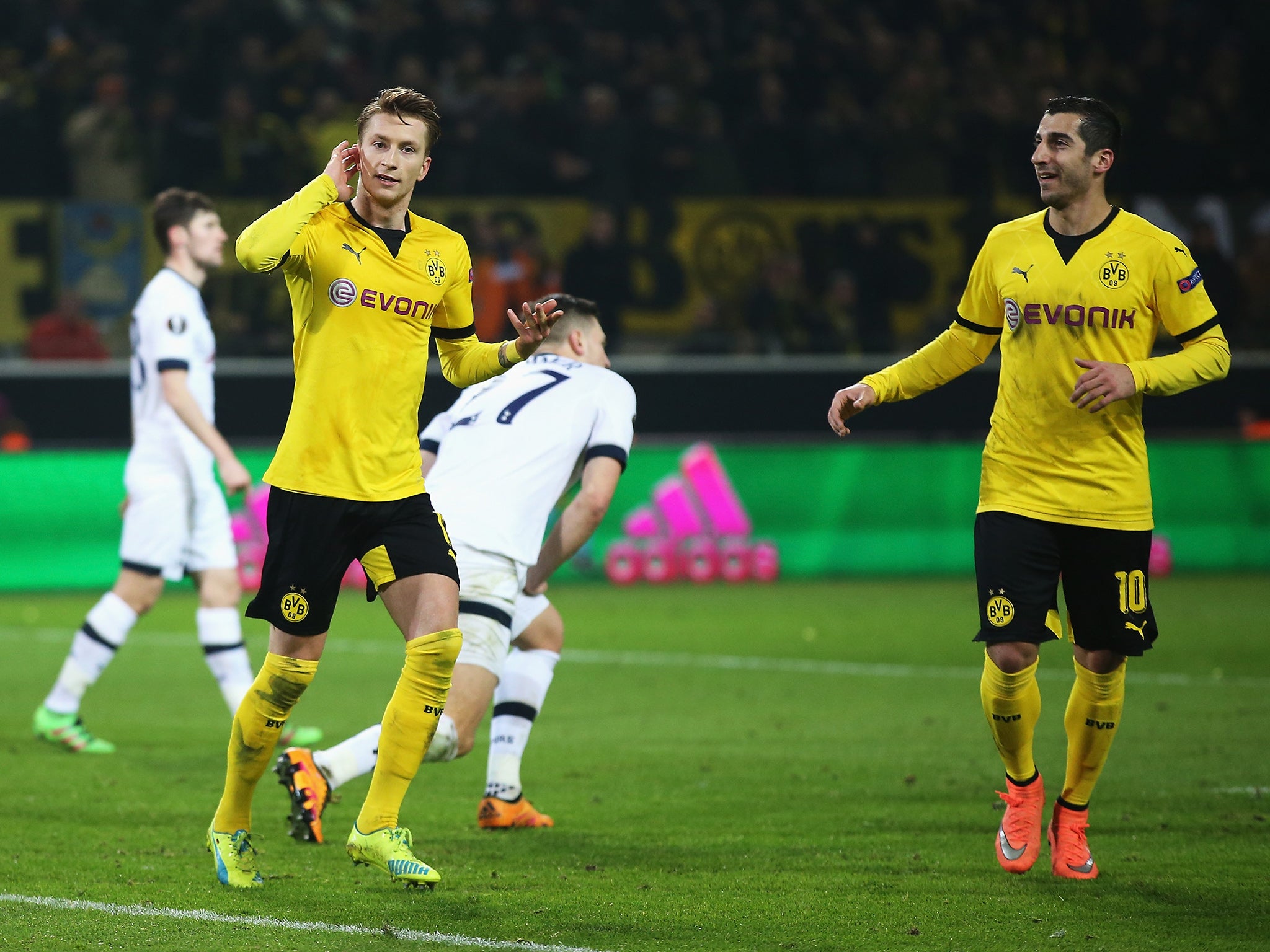 Borussia Dortmund winger Marco Reus celebrates his goal