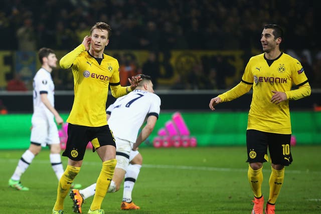 Borussia Dortmund winger Marco Reus celebrates his goal