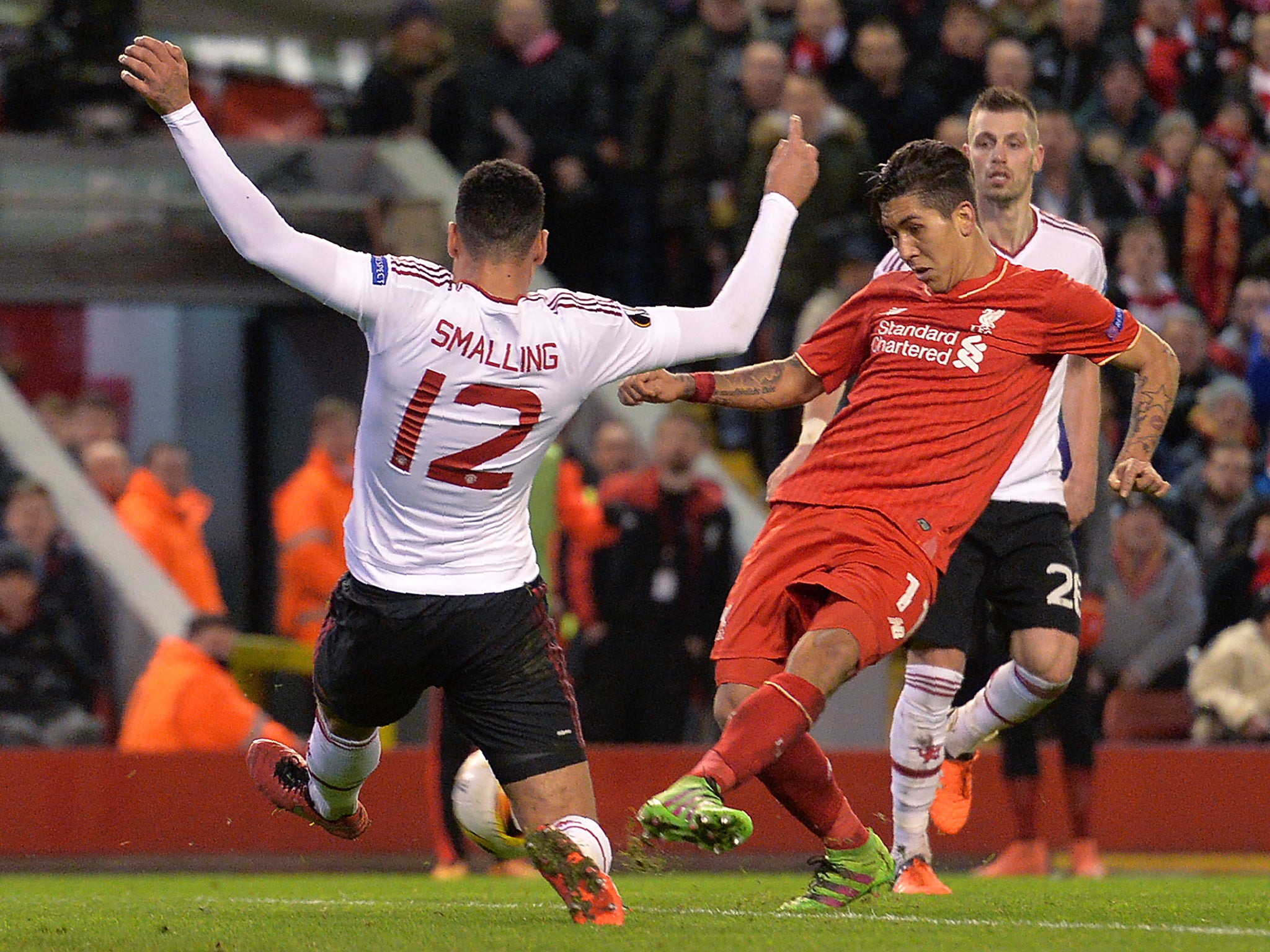 Roberto Firmino fires in Liverpool's second goal of the night