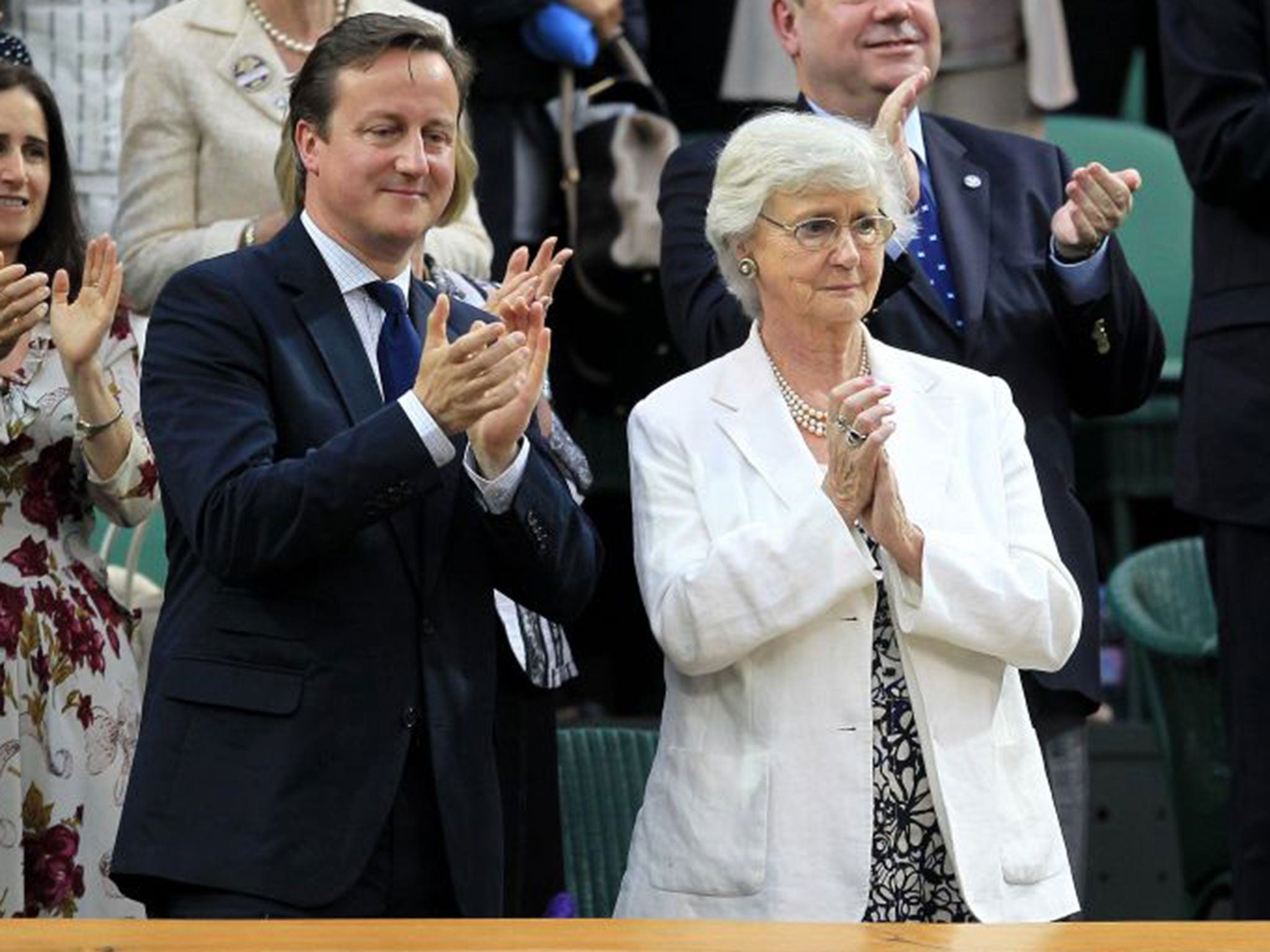 David Cameron with his mother, Mary, attending the tennis at Wimbledon. The PM's mother said she doesn't interfere with her son's work