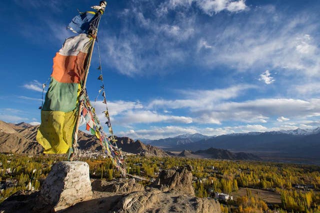 Flag up: a view of Ladakh's Himalayan landscape