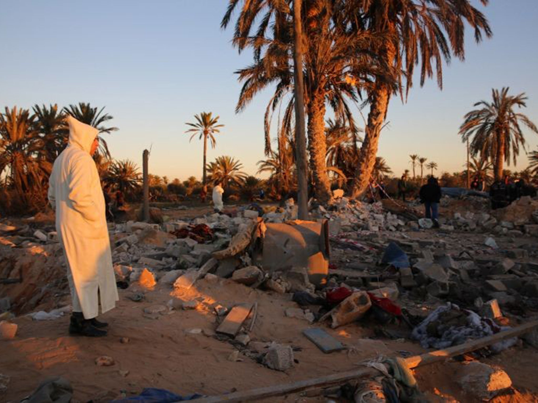 The scene after a US air strike on a jihadist training camp in Sabratha, Libya, in February