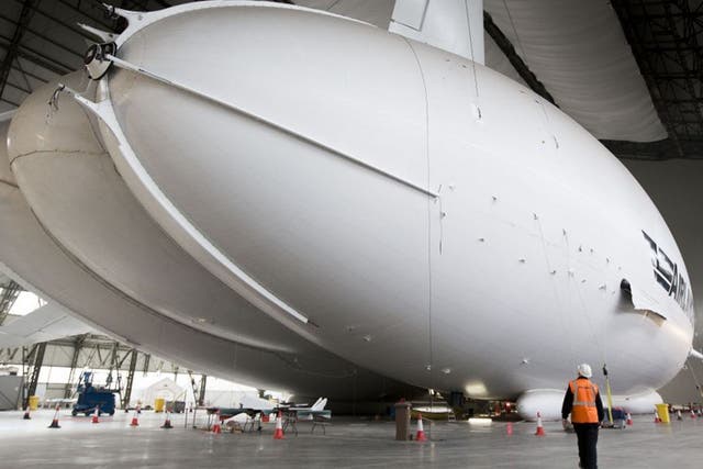 Airlander 10 nears completion inside its hangar at Cardington this week