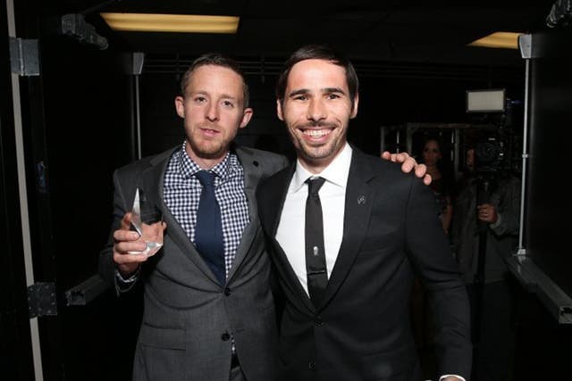 Tommy Caldwell and Kevin Jorgeson attend attend the 2015 Cedars-Sinai Sports Spectacular at the Hyatt Regency Century Plaza, in California