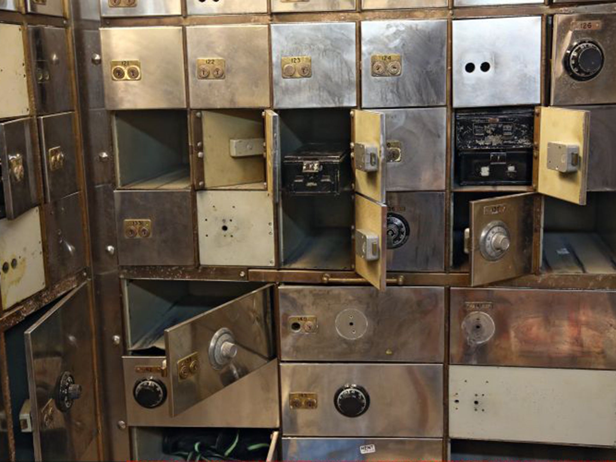 Smashed safe deposit boxes in the underground vault of the Hatton Garden Safe Deposit Company. Around £200 million was stolen during the burglary
