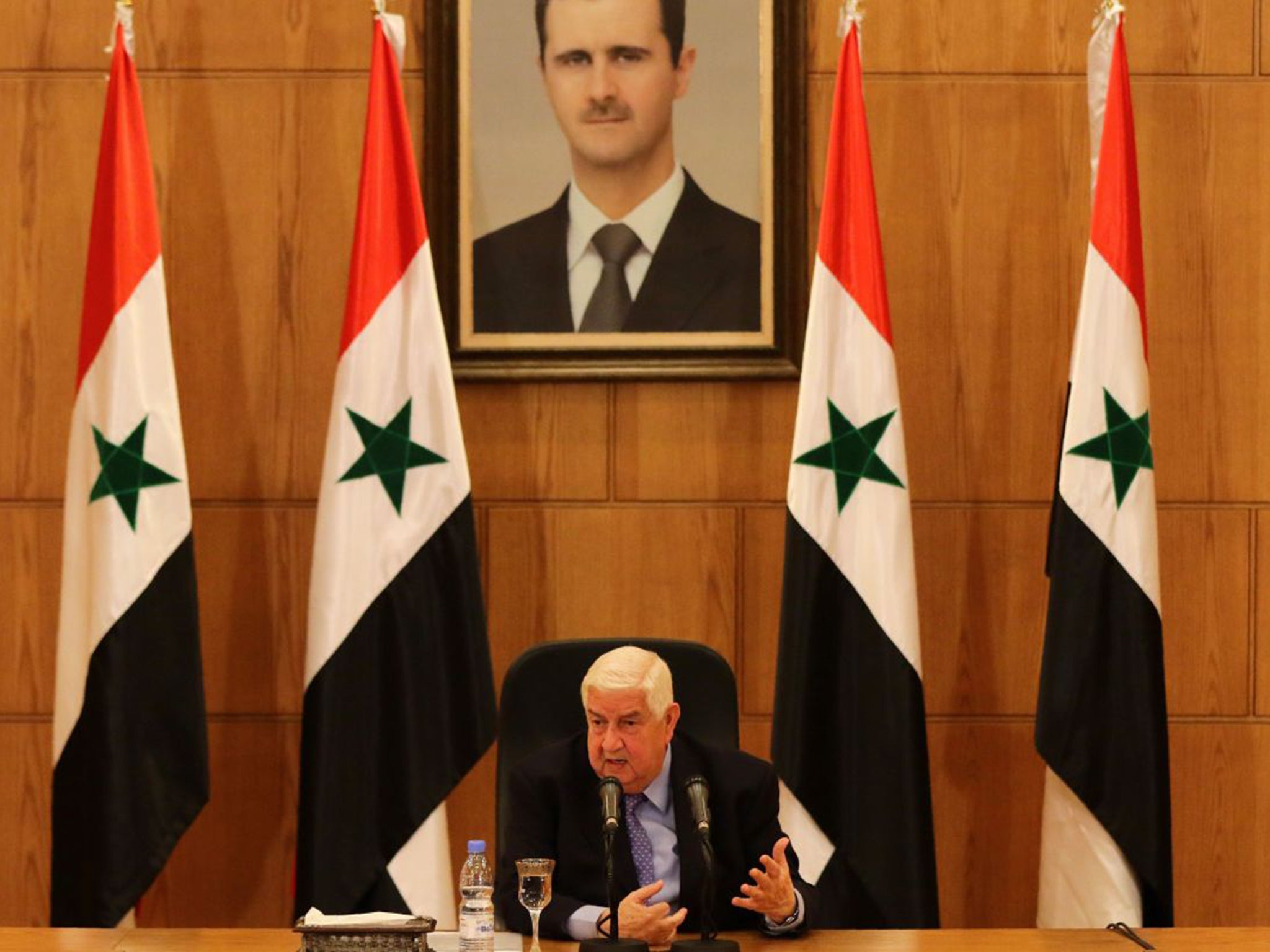 Syria’s Foreign Minister Walid al-Moualem at Saturday’s press conference