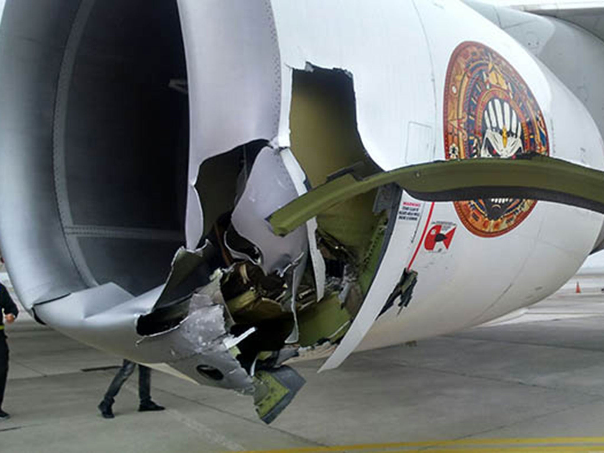 The Boeing 747's undercarriage and two of its engines were damaged in the collision