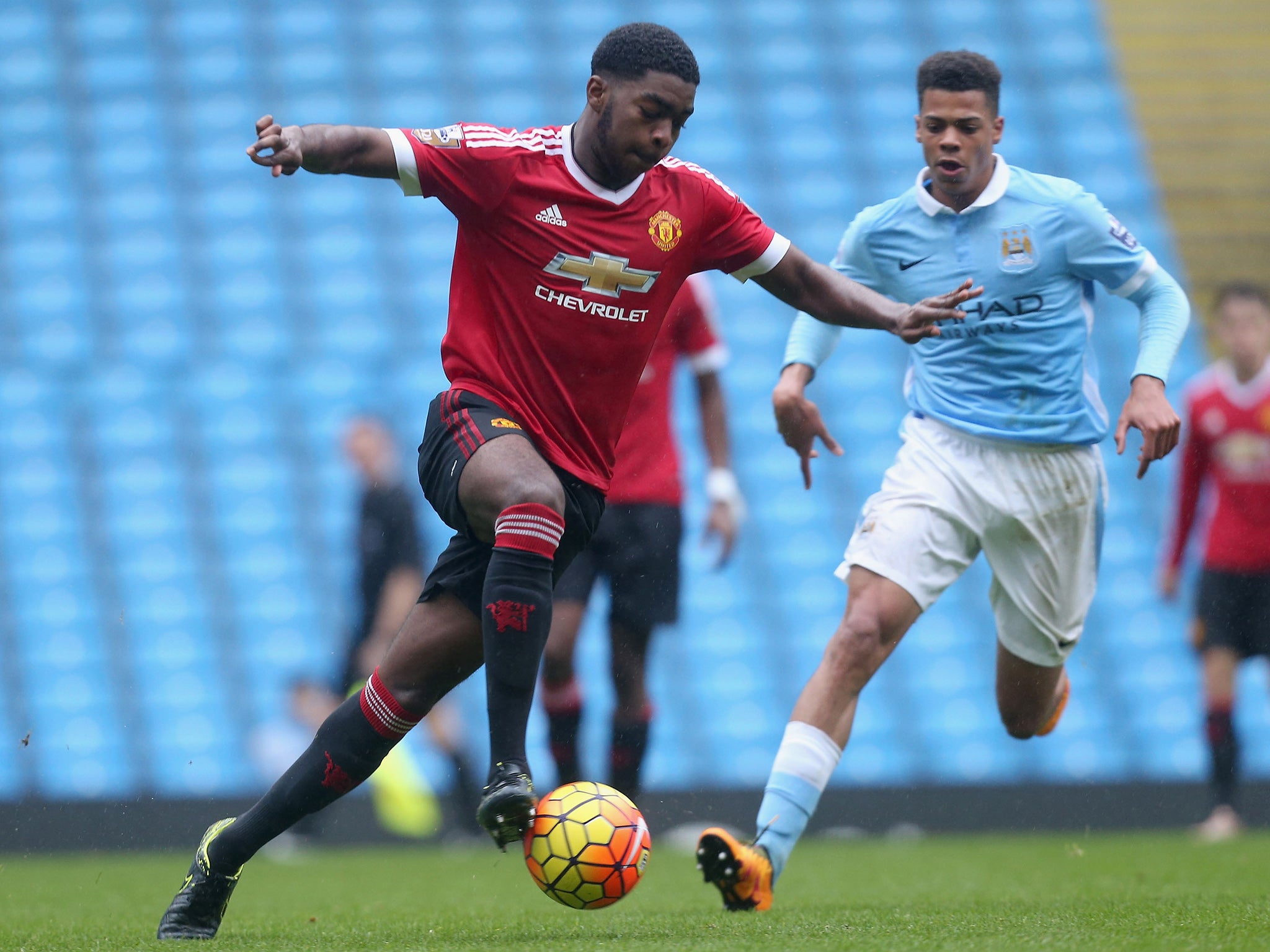 RoShaun Williams in action for Manchester United U-21s against Manchester City earlier this season
