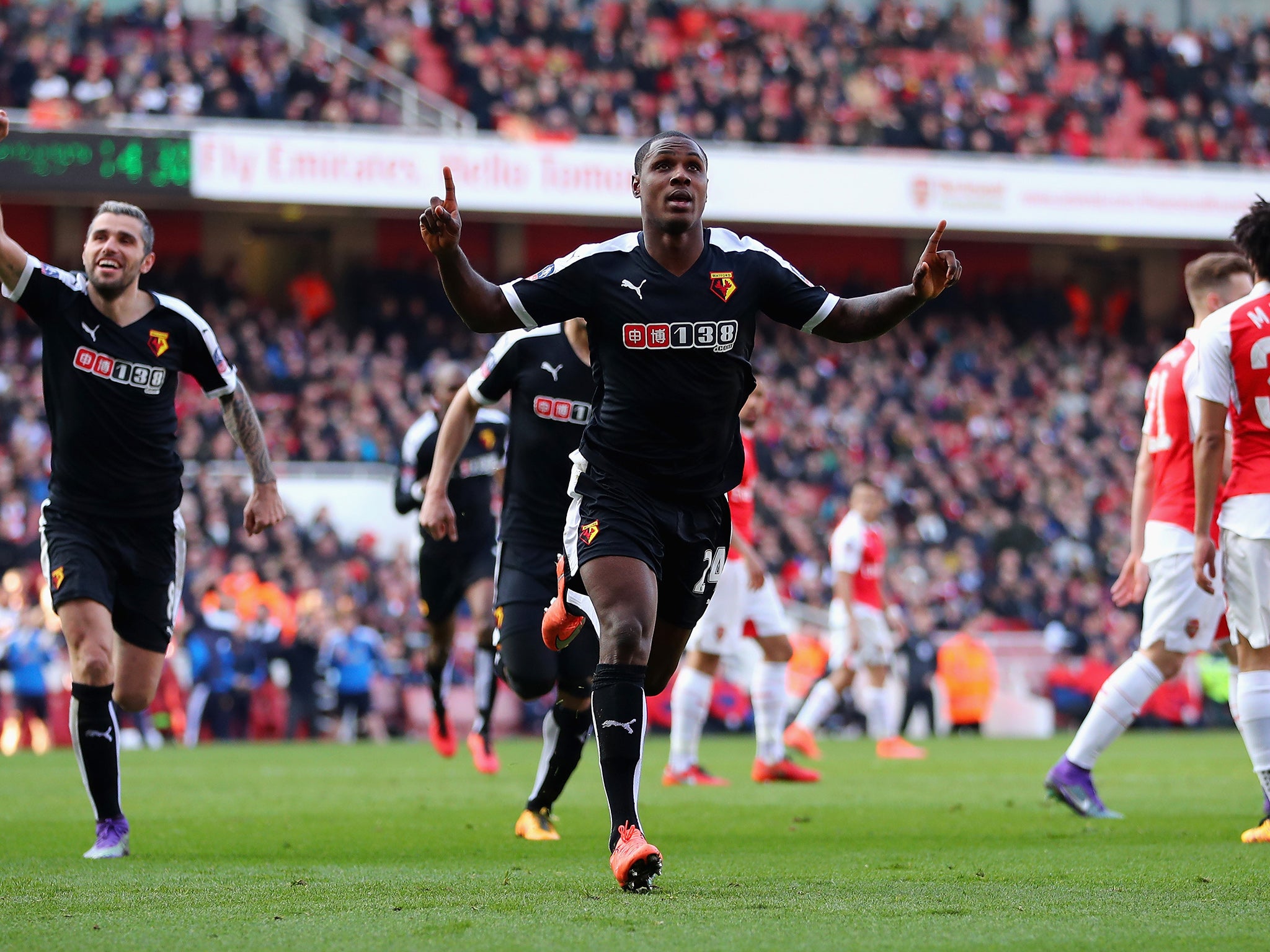 Odion Ighalo celebrates putting Waford in front against Arsenal