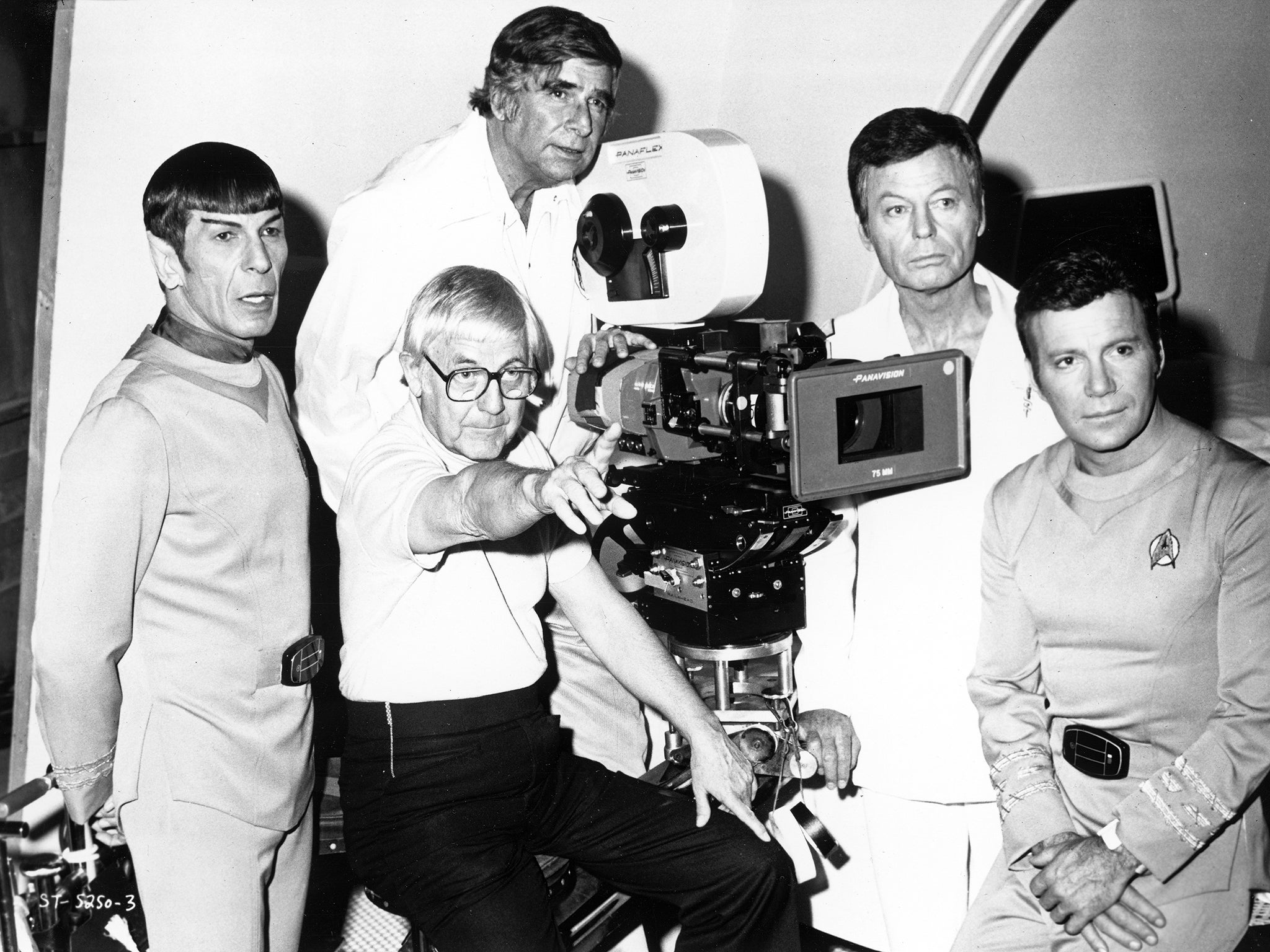 Original cast members with creator Gene Roddenberry (top) and director Robert Wise