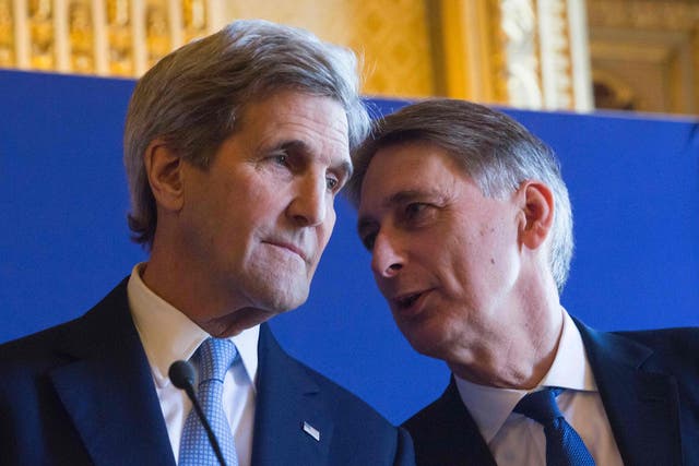 The US Secretary of State, John Kerry, left, and the British Foreign Secretary, Philip Hammond