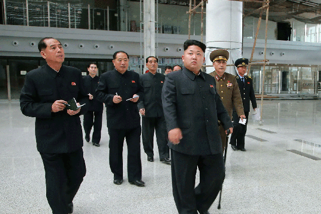 North Korea's leader Kim Jong-un inspects the new airport in 2014