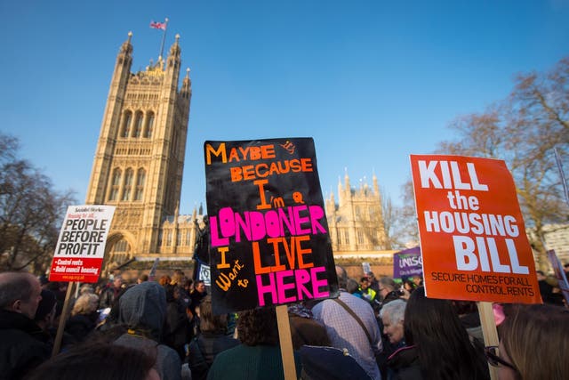 Demonstrators against the Housing Bill in Westminster
