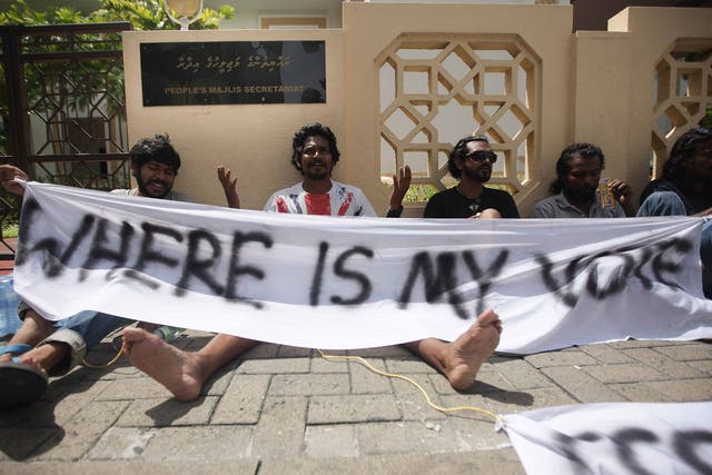 Protestors demonstrate in the Maldives – evidence, the Government says, of its openness and willingness to address issues of democracy and human rights