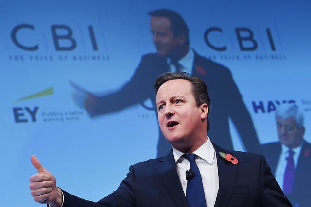 David Cameron addressing the annual CBI conference in London in November last year