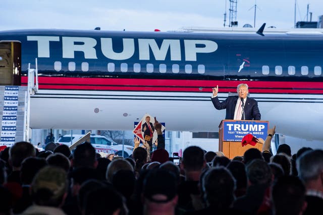 Donald Trump speaks to supporters at Youngstown Airport, Ohio