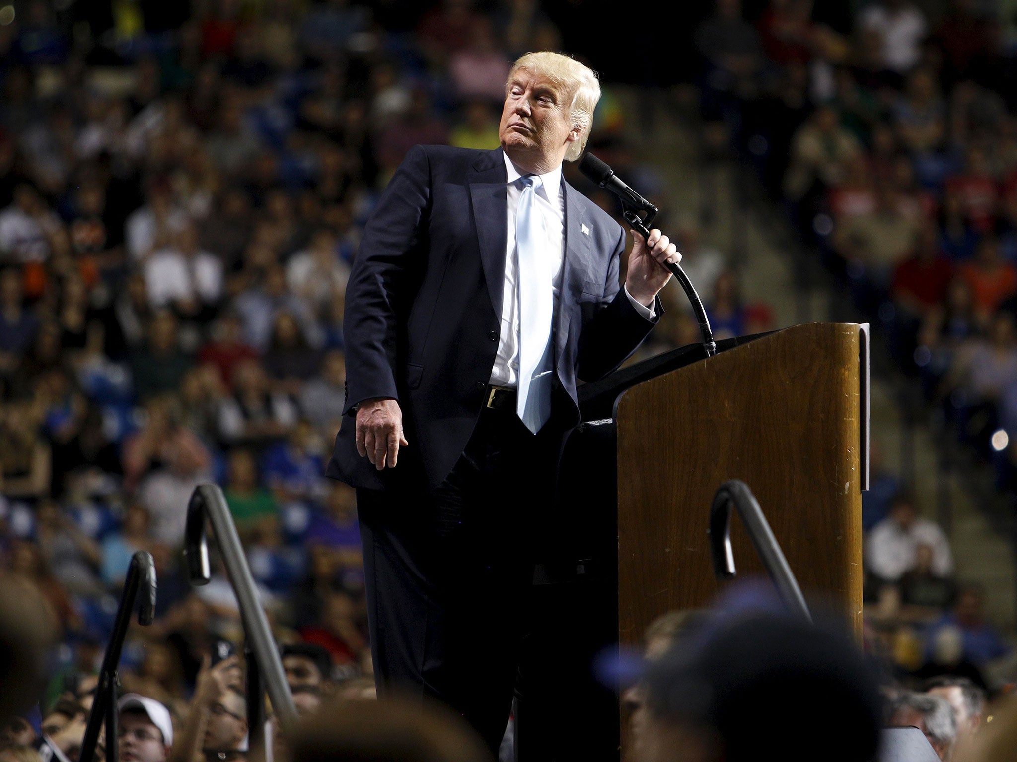Donald Trump speaks at the rally in Fayetteville, North Carolina