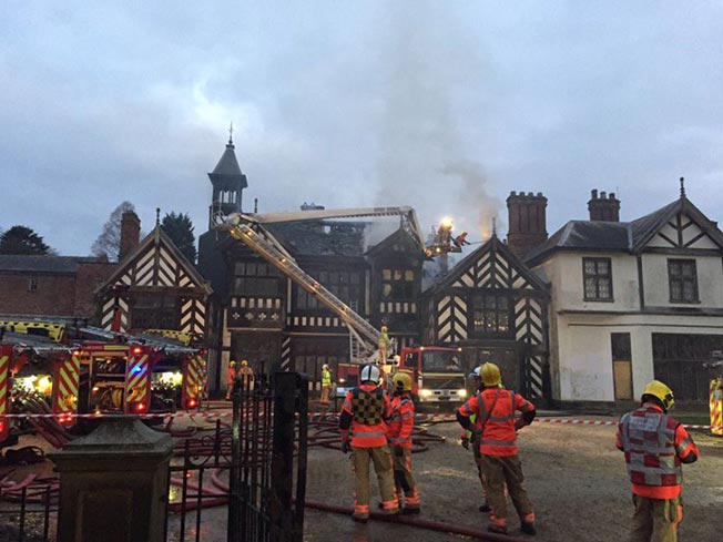 Firefighters are seen tackling the blaze