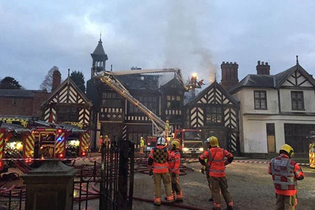 Firefighters are seen tackling the blaze