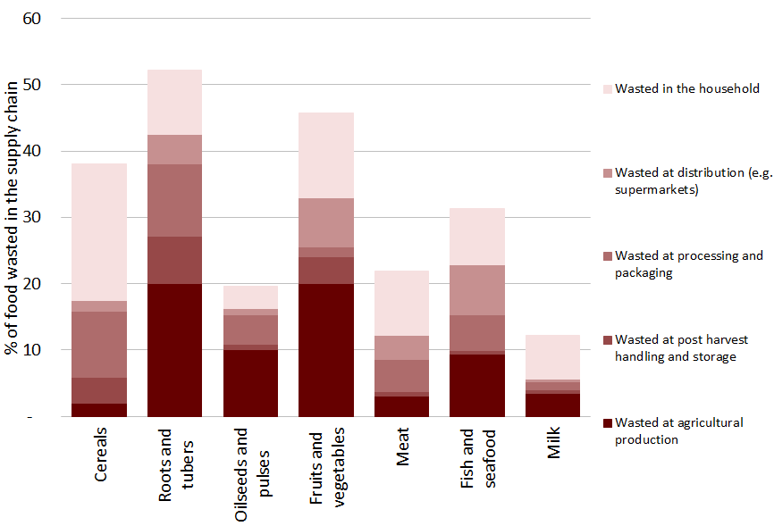 Proportion of food wasted at each stage of the supply chain in Europe and Russia, 2010