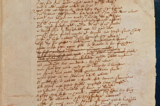 Shakespeare's handwriting in the manuscript for the play 'Sir Thomas More'