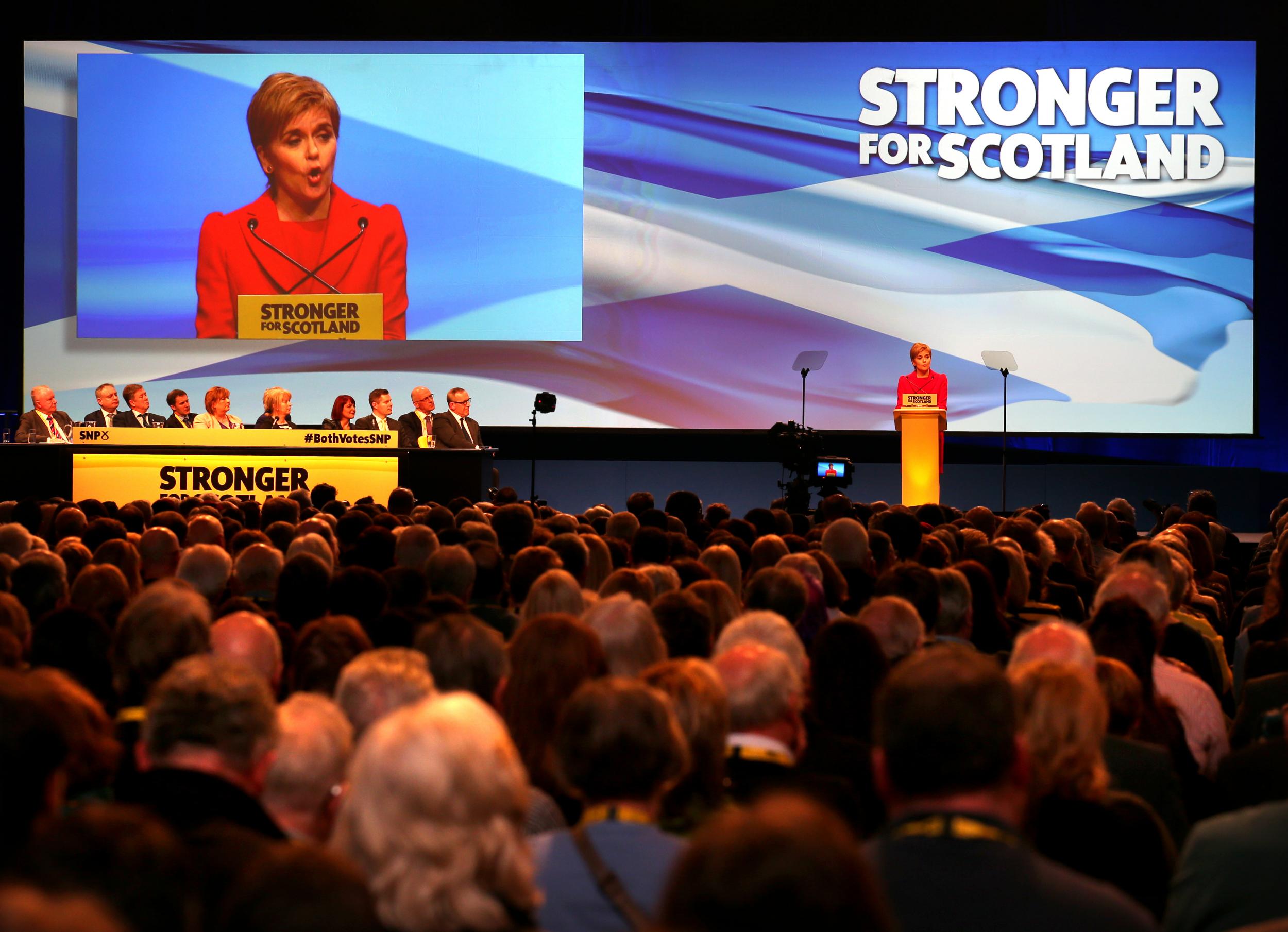 Delegates at the SNP Spring Conference 2016 watch Nicola Sturgeon speak