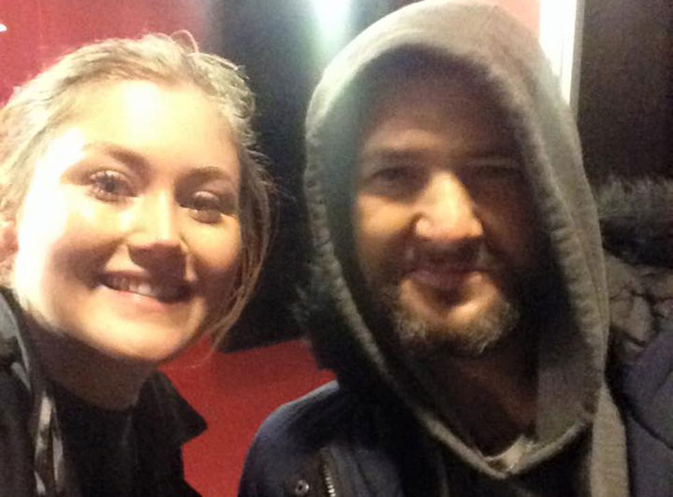 Nicole Sedgebeer and Mark, the homeless man who helped her find safe shelter
